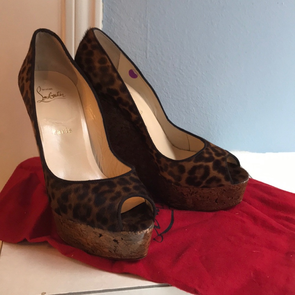 Cork Leopard Print Christian Louboutin Wedges